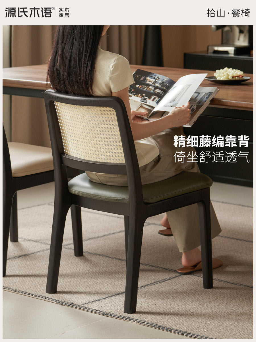 实木餐椅餐厅复古藤编椅靠背椅软包餐桌椅简约椅子